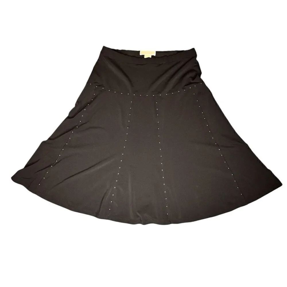 Michael Kors Sz SP Chocolate Brown Stretch Bell Bellow Knee Skirt Panel Studded